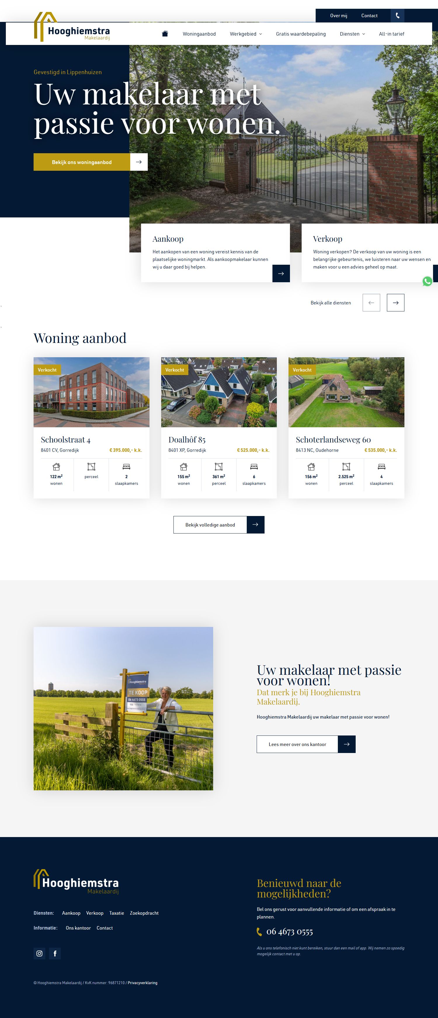 Screenshot van de website van hooghiemstramakelaardij.nl