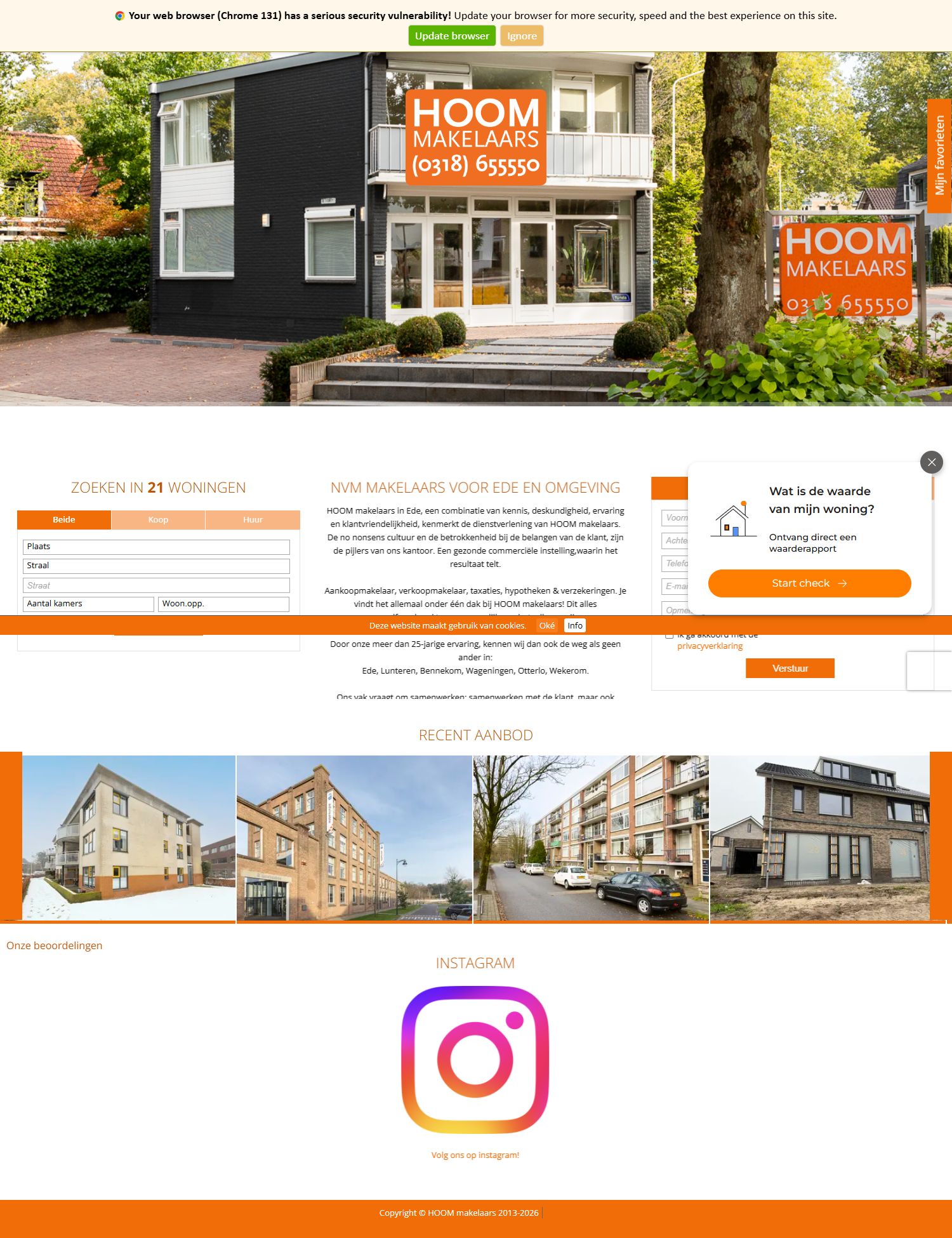 Screenshot van de website van www.hoommakelaars.nl