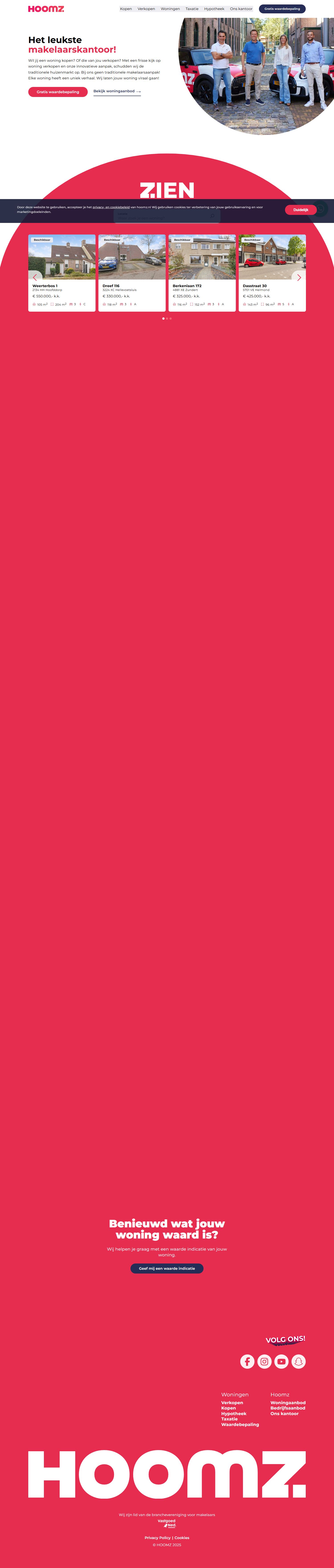 Screenshot van de website van www.hoomz.nl