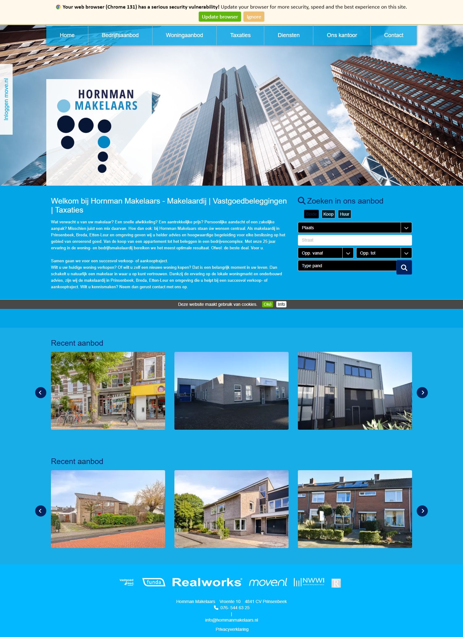 Screenshot van de website van www.hornmanmakelaars.nl