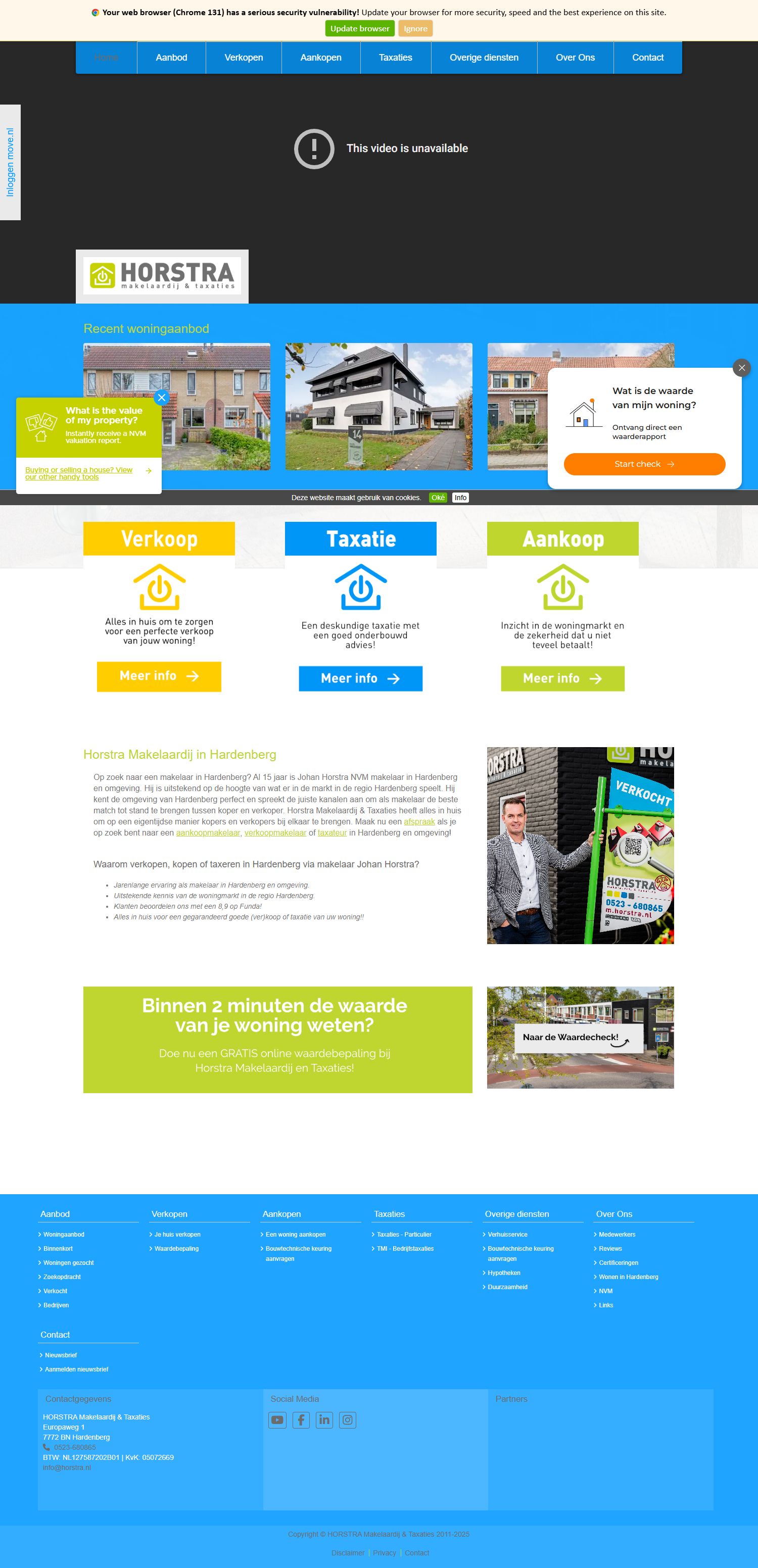 Screenshot van de website van www.horstra.nl