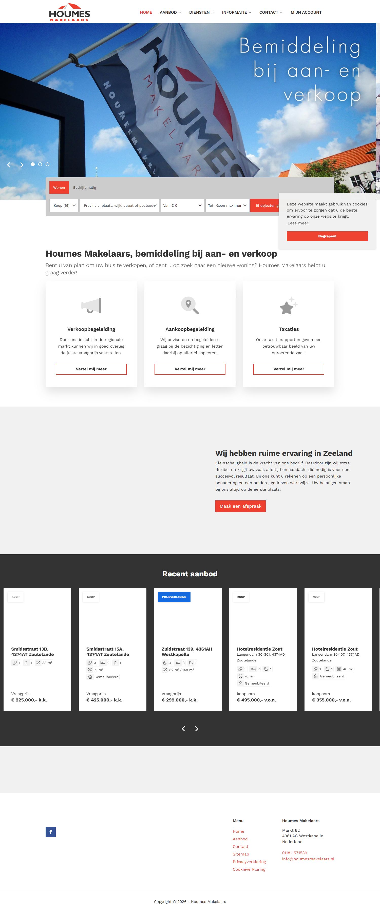 Screenshot van de website van www.houmesmakelaars.nl