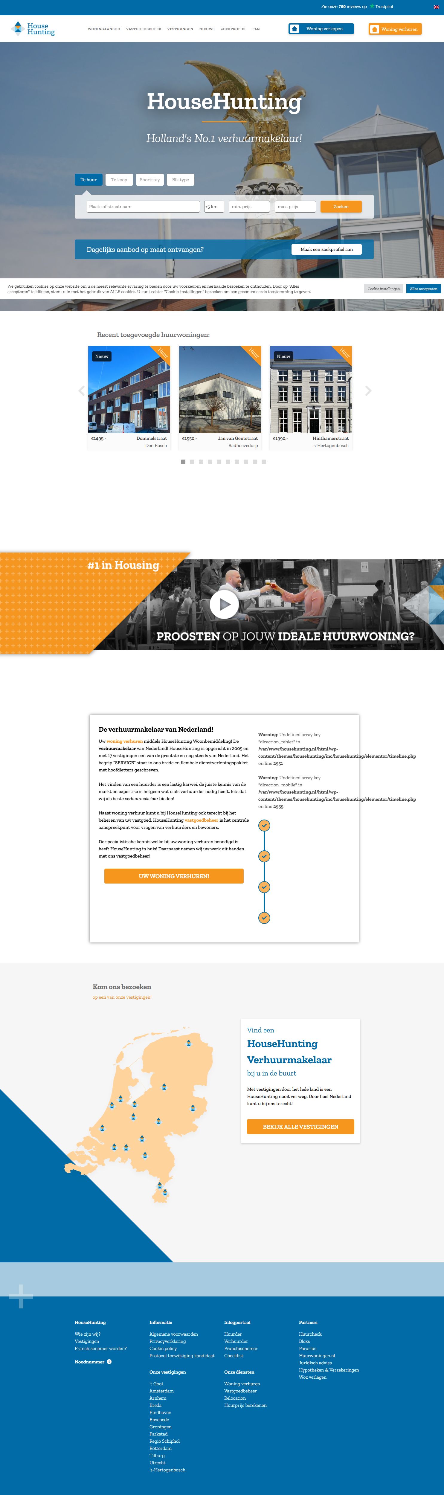 Screenshot van de website van househunting.nl