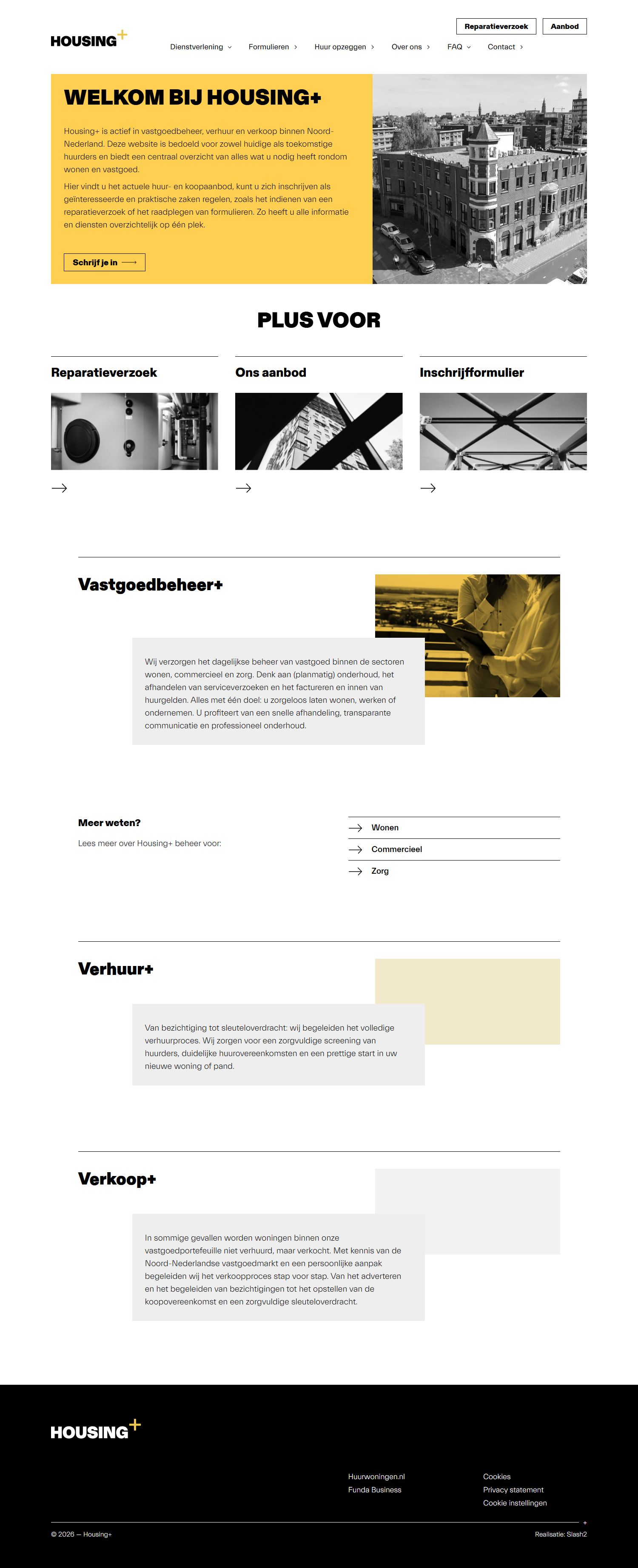 Screenshot van de website van housingplus.nl