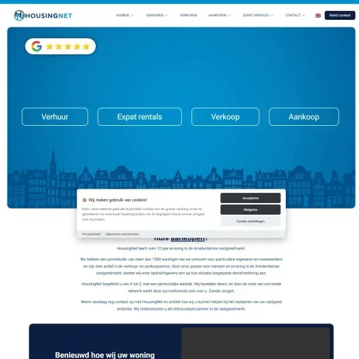 Screenshot of the website of www.housingnet.nl