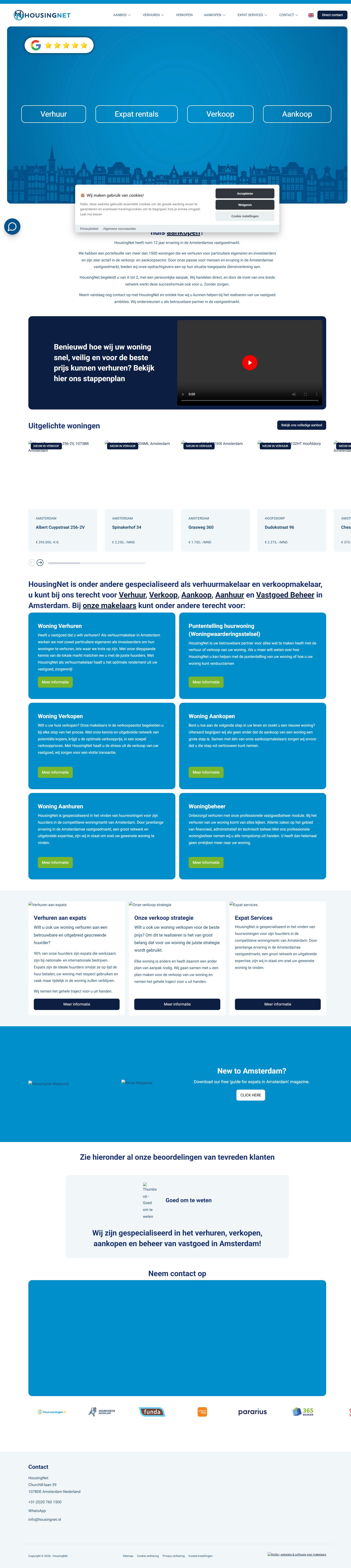 Screenshot van de website van www.housingnet.nl