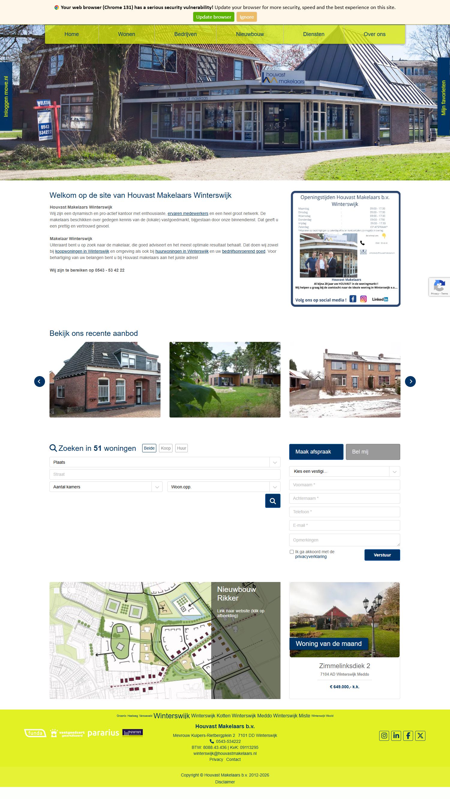 Screenshot van de website van www.houvastmakelaars.nl