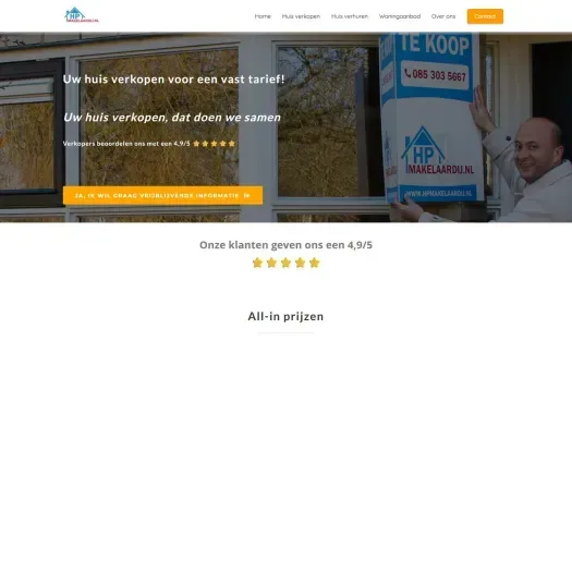 Screenshot van de website van hpmakelaardij.nl