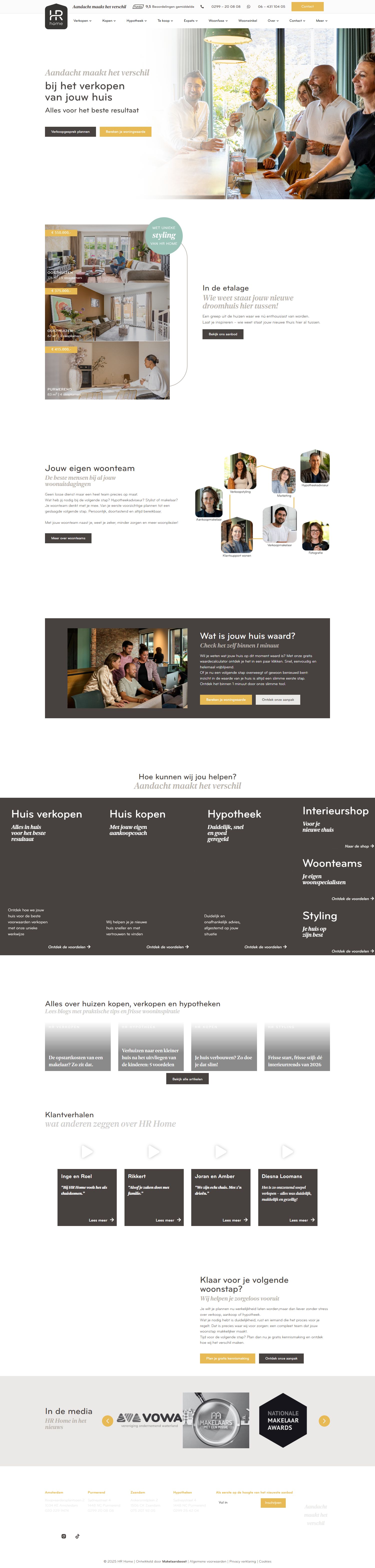 Screenshot van de website van www.hrmakelaars.nl