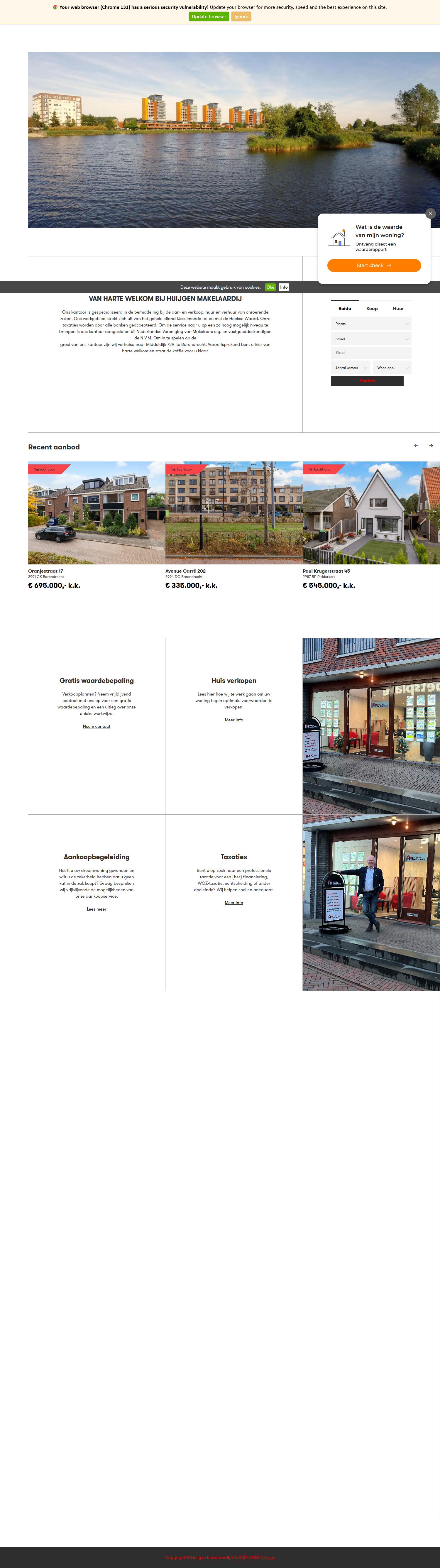 Screenshot van de website van www.huijgenmakelaardij.nl