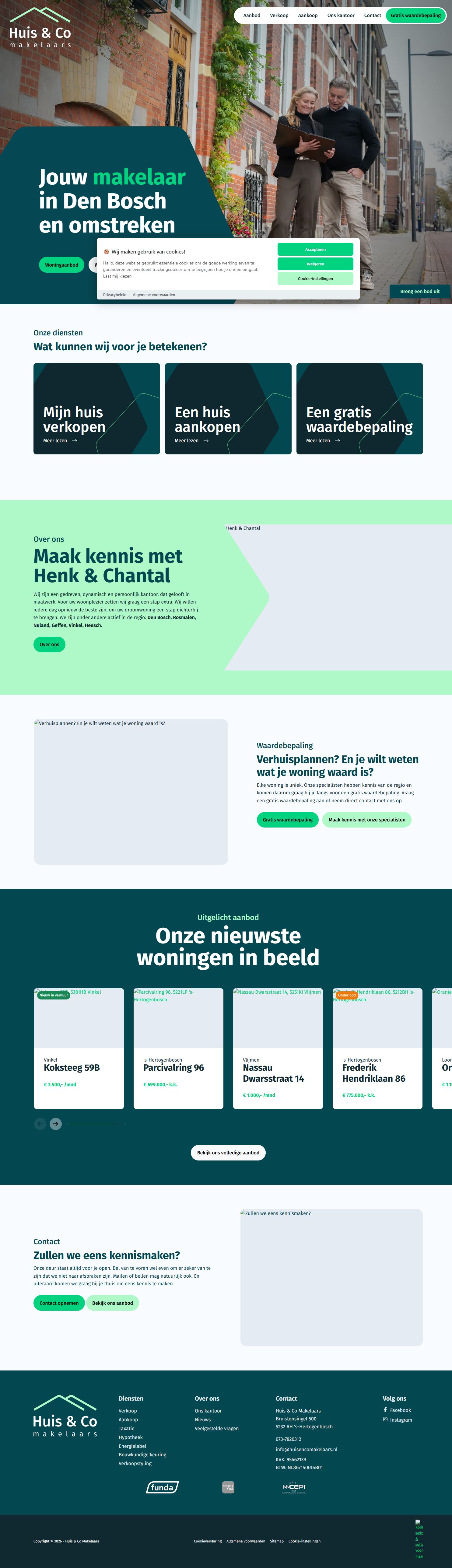 Screenshot van de website van www.huisencomakelaars.nl