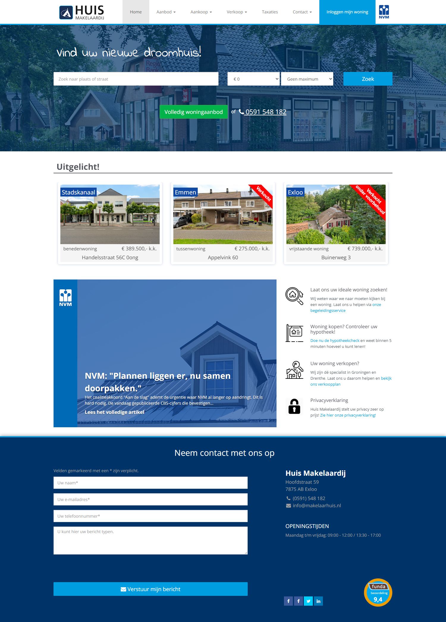 Screenshot van de website van www.huis-makelaardij.nl