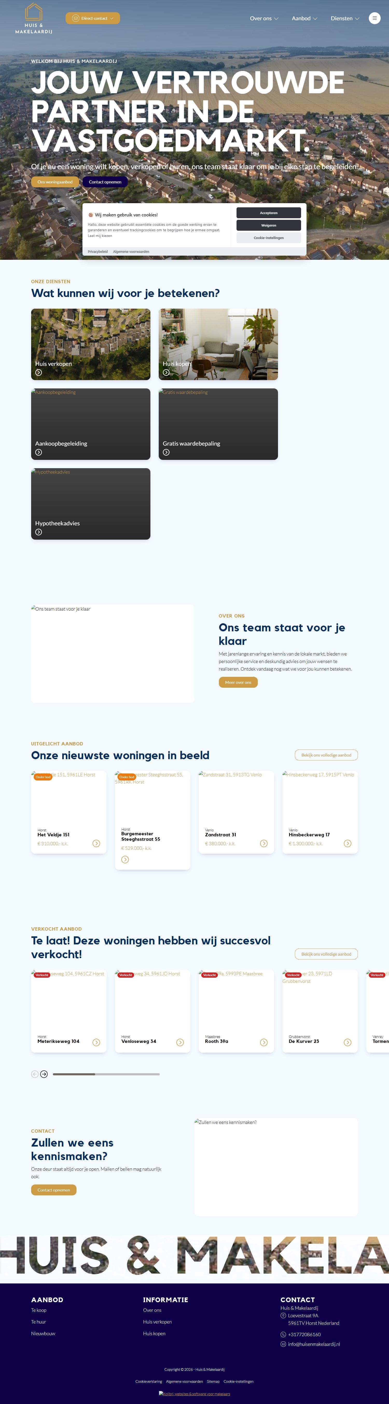 Screenshot van de website van huisenmakelaardij.nl