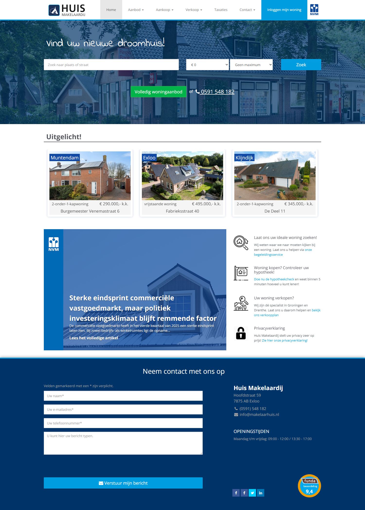 Screenshot van de website van www.huis-makelaardij.nl