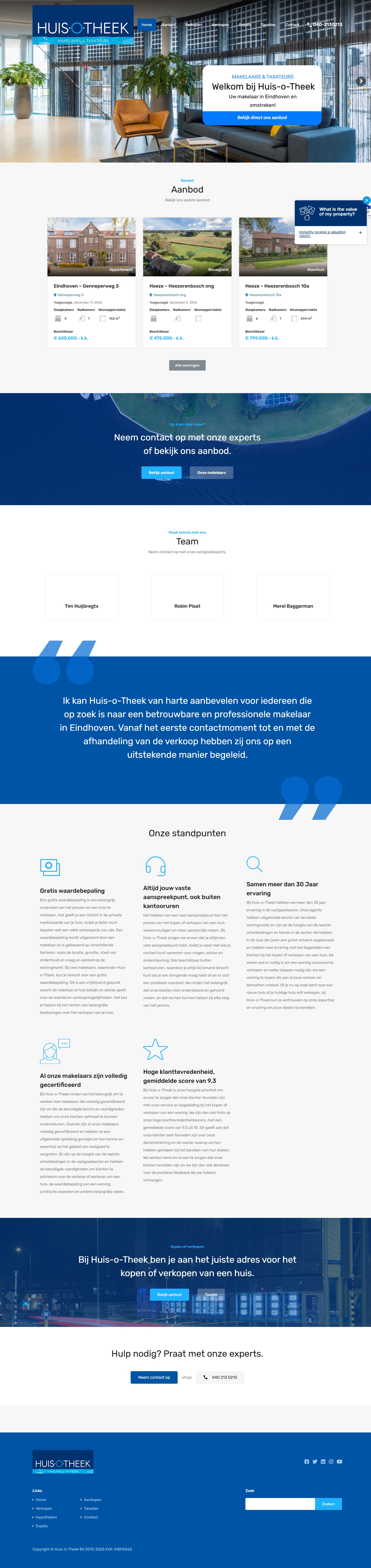 Screenshot van de website van www.huis-o-theek.nl