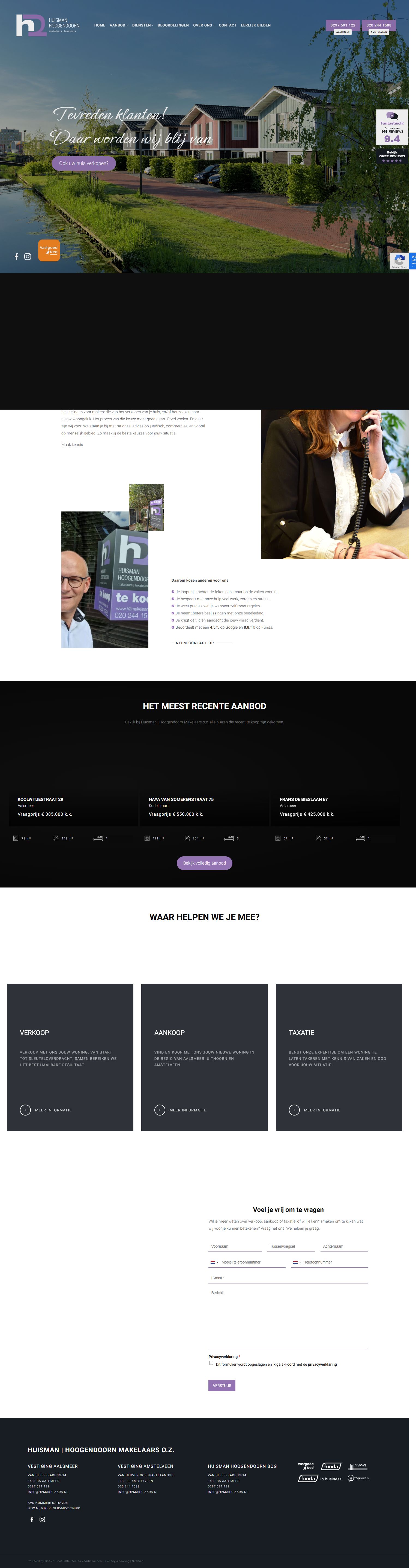 Screenshot van de website van www.h2makelaars.nl