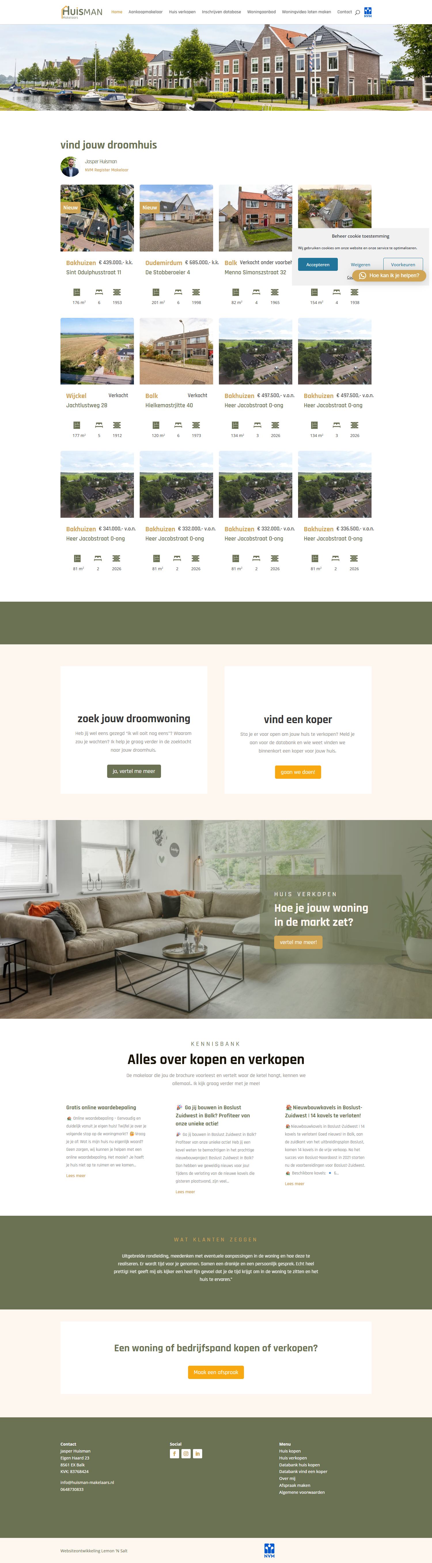 Screenshot van de website van www.huisman-makelaars.nl
