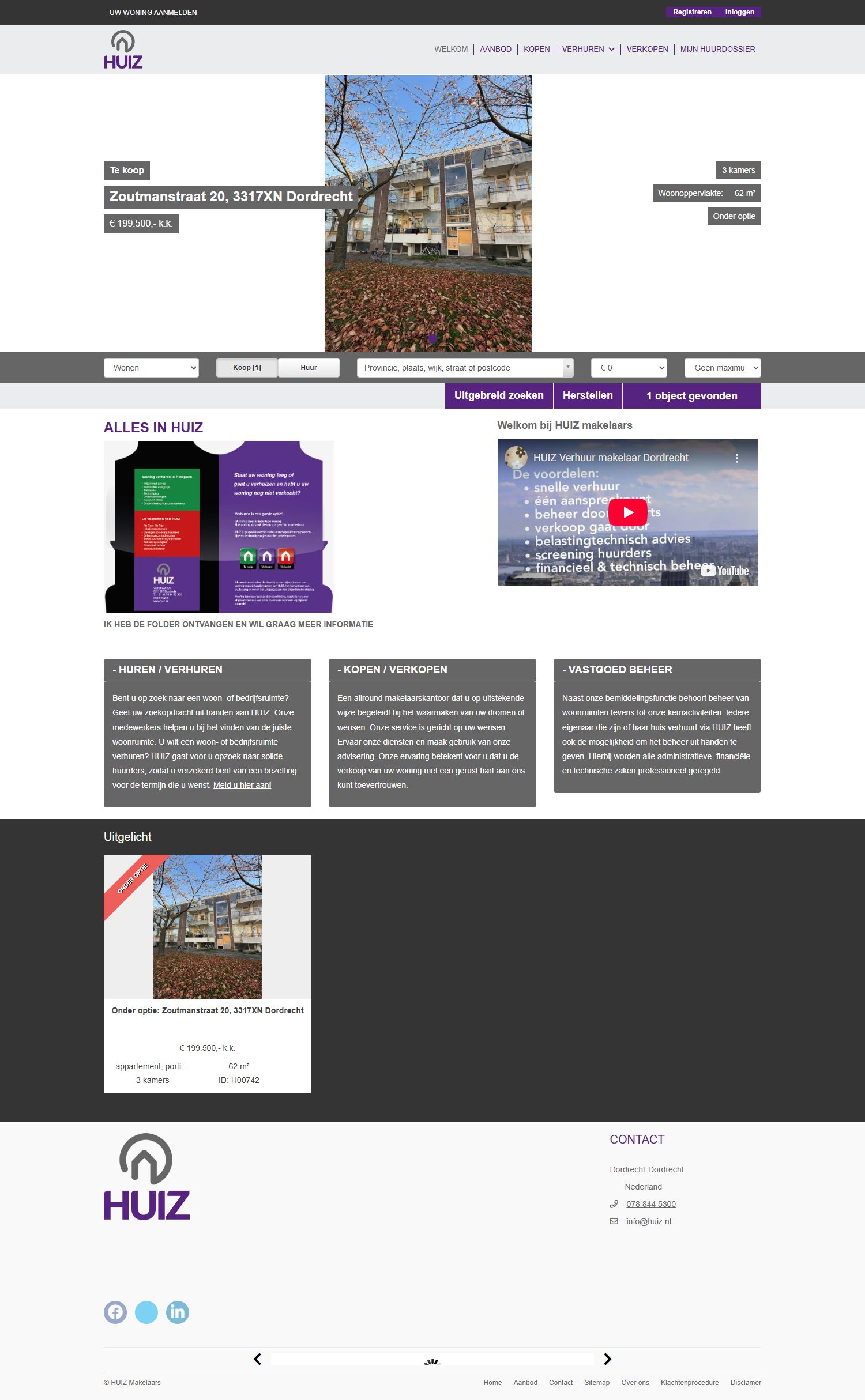 Screenshot van de website van www.huiz.nl