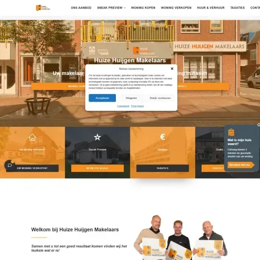Screenshot van de website van www.huizehuijgenmakelaars.nl