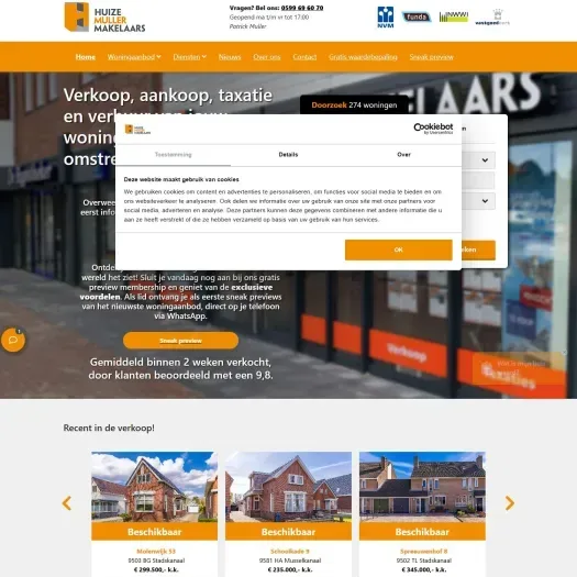 Screenshot van de website van www.huizemuller.nl