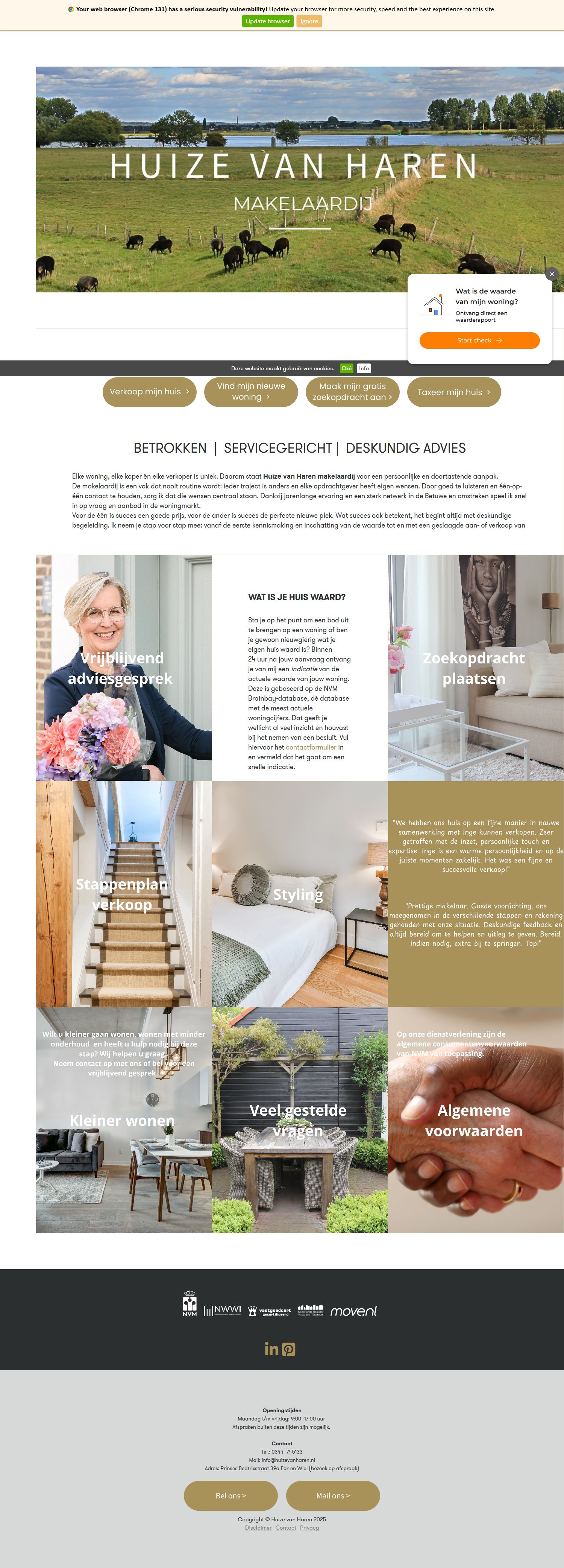 Screenshot van de website van www.huizevanharen.nl