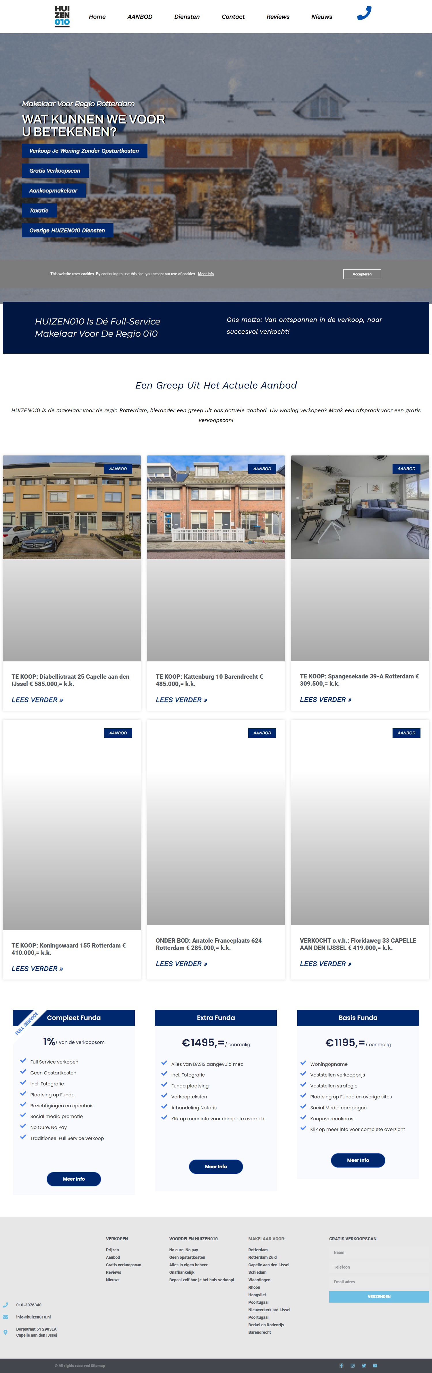 Screenshot van de website van www.huizen010.nl