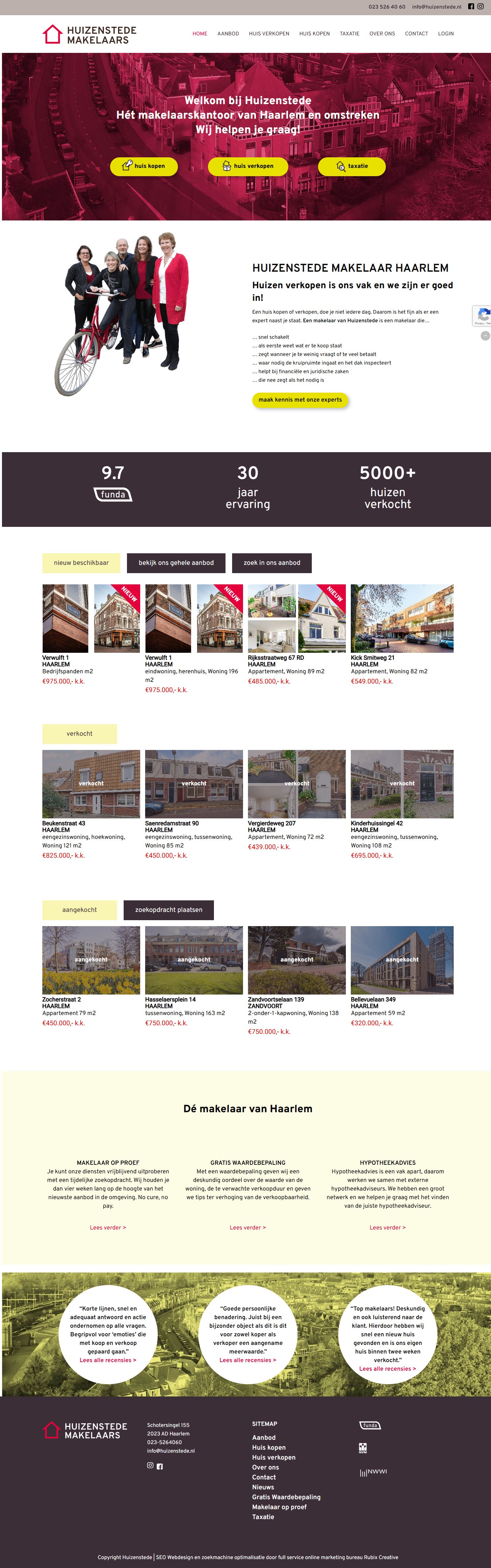 Screenshot van de website van www.huizenstede.nl