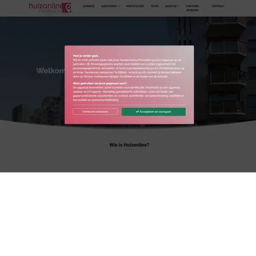 Screenshot van de website van www.huizonline.nl