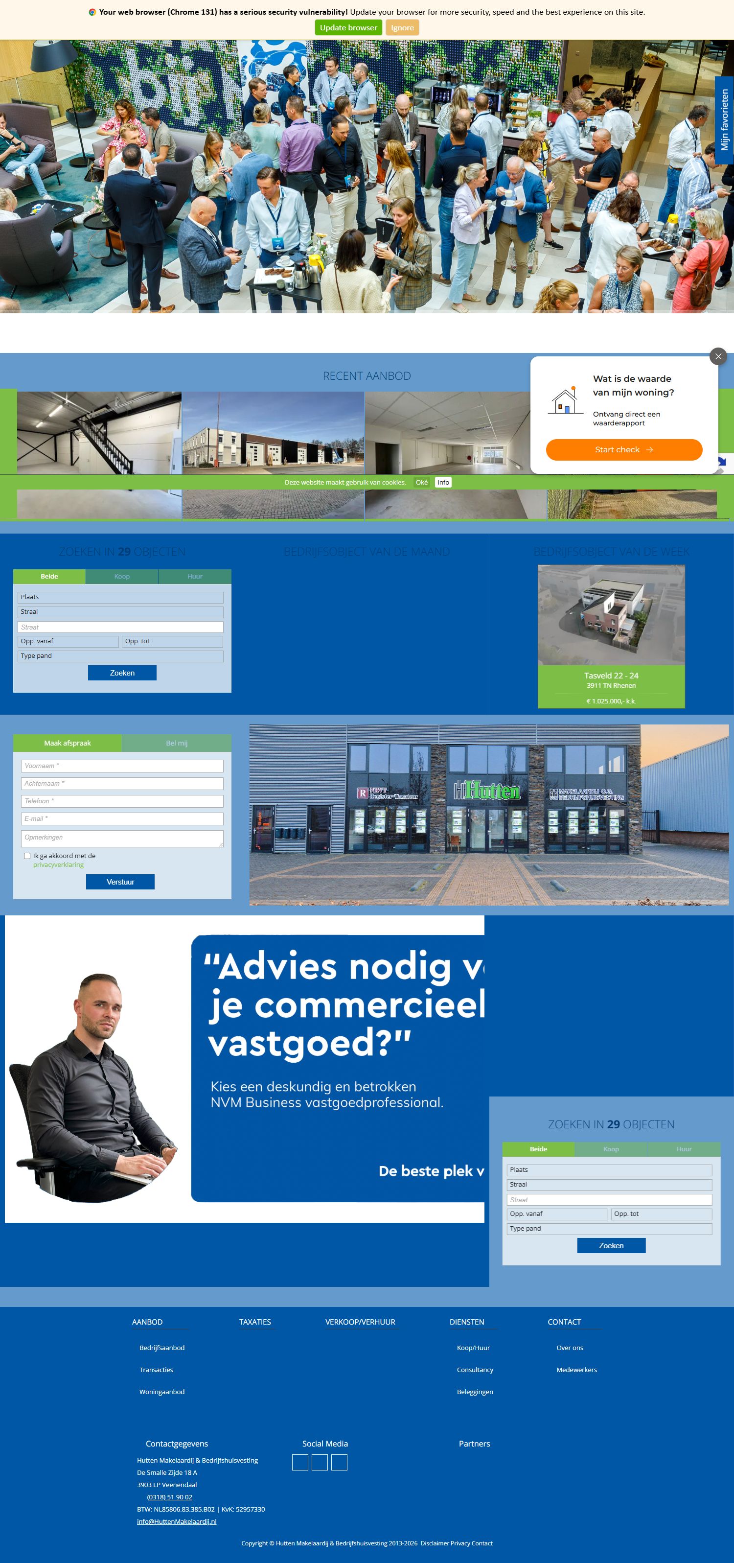 Screenshot van de website van www.huttenmakelaardij.nl