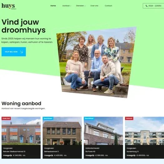 Screenshot van de website van www.huysmakelaars.nl