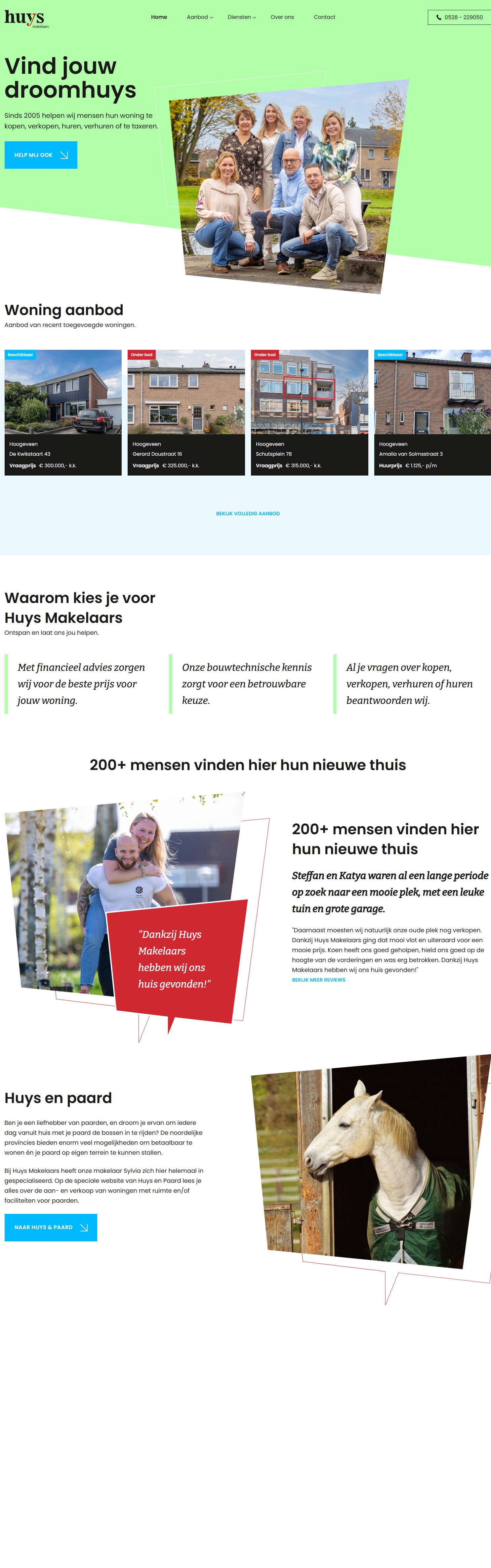 Screenshot van de website van www.huysmakelaars.nl