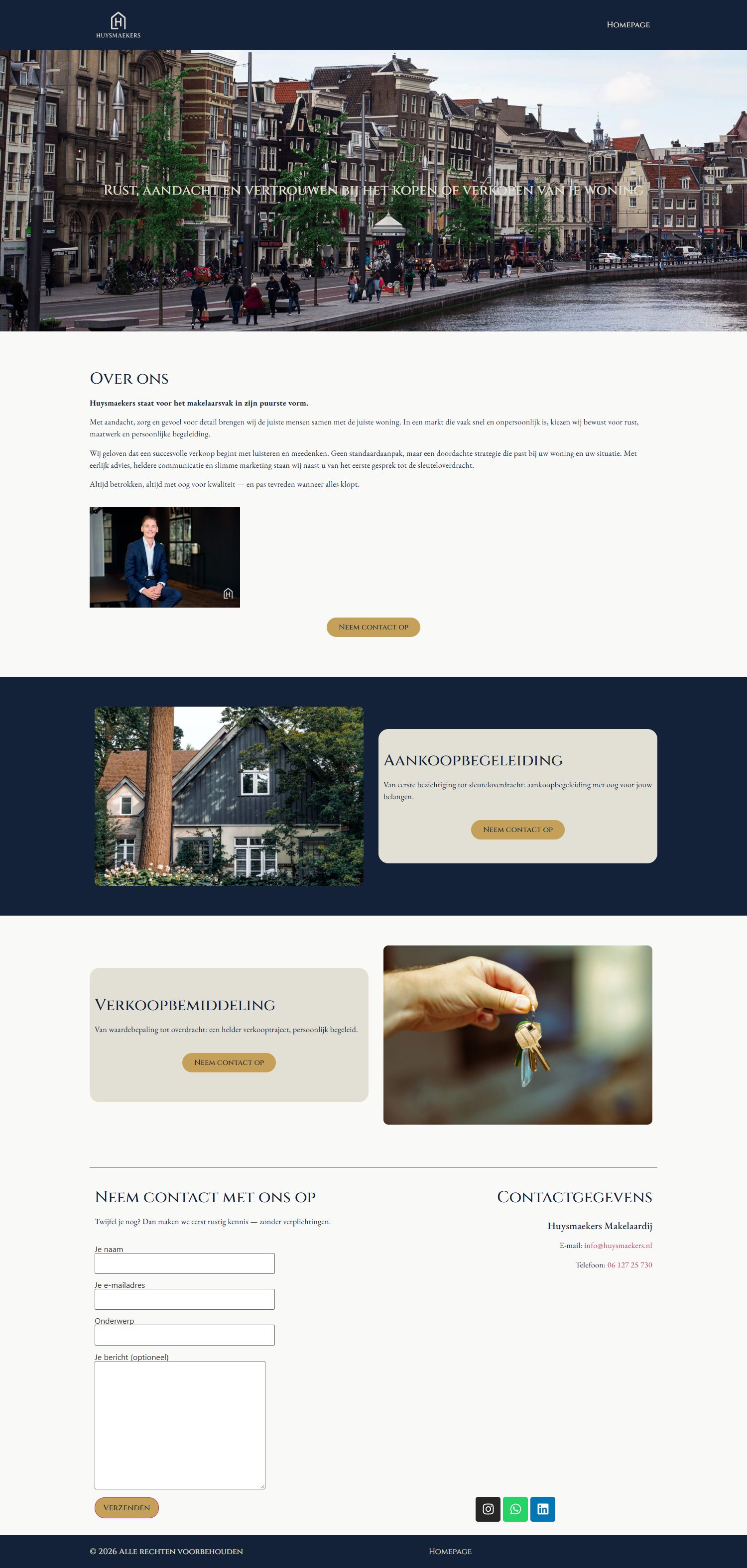 Screenshot van de website van www.huysmaekers.nl