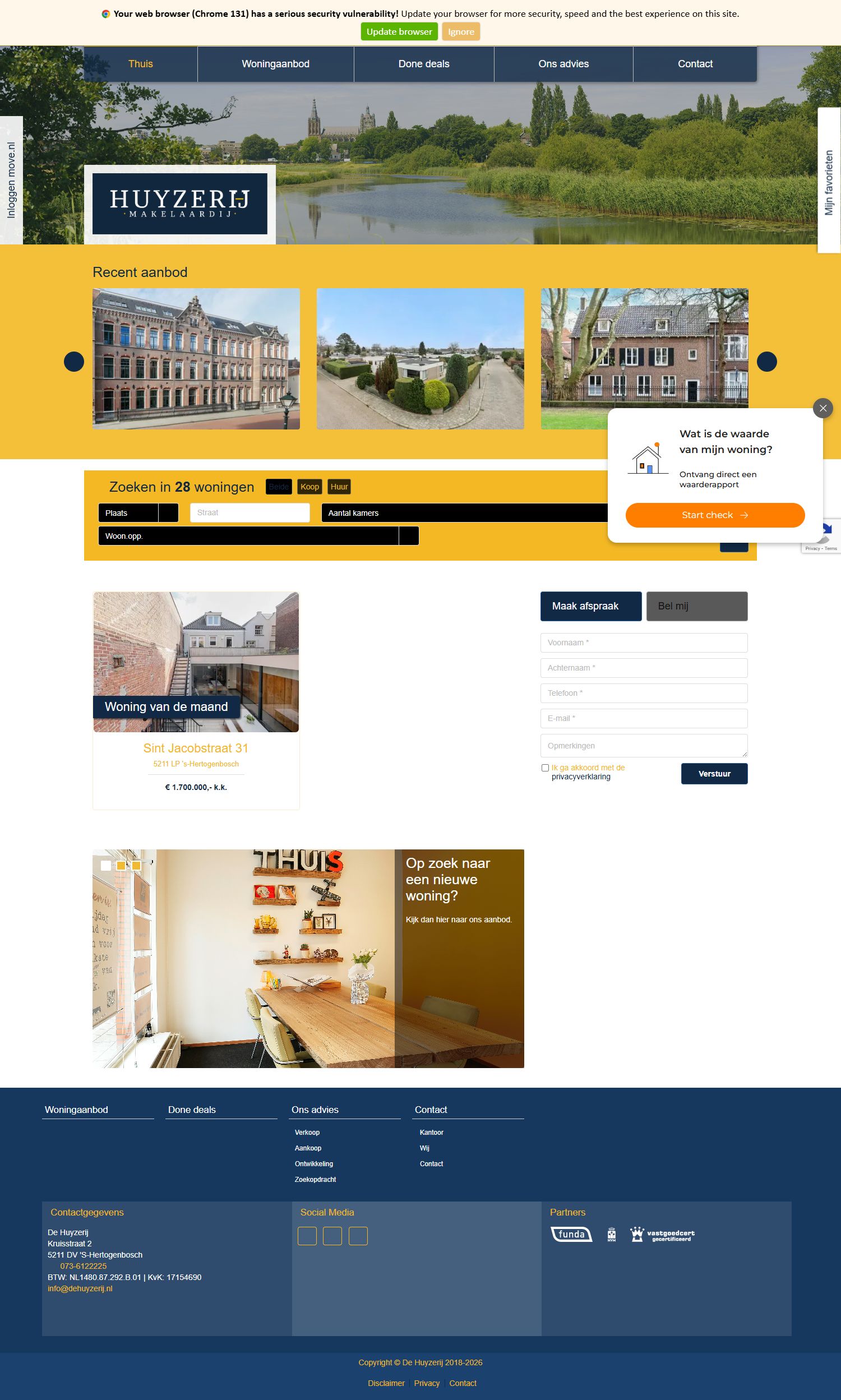 Screenshot van de website van www.dehuyzerij.nl