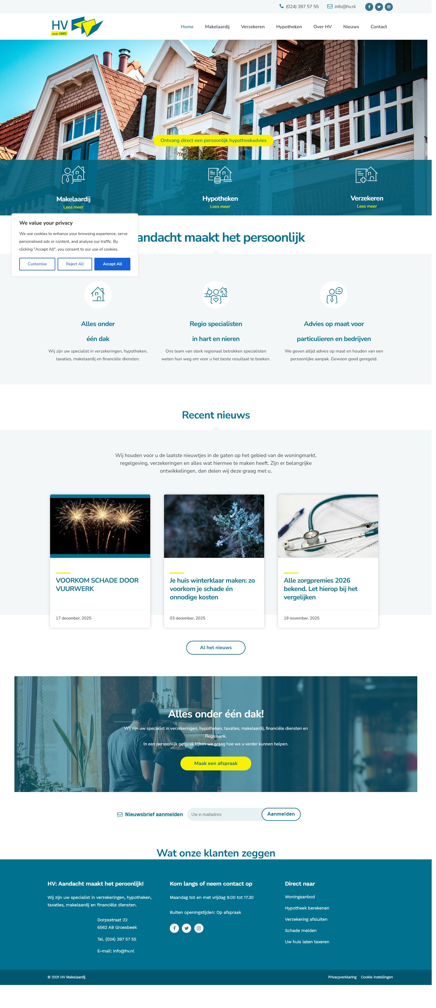 Screenshot van de website van www.hv.nl