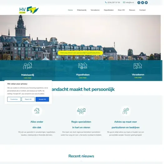 Screenshot van de website van www.hv.nl