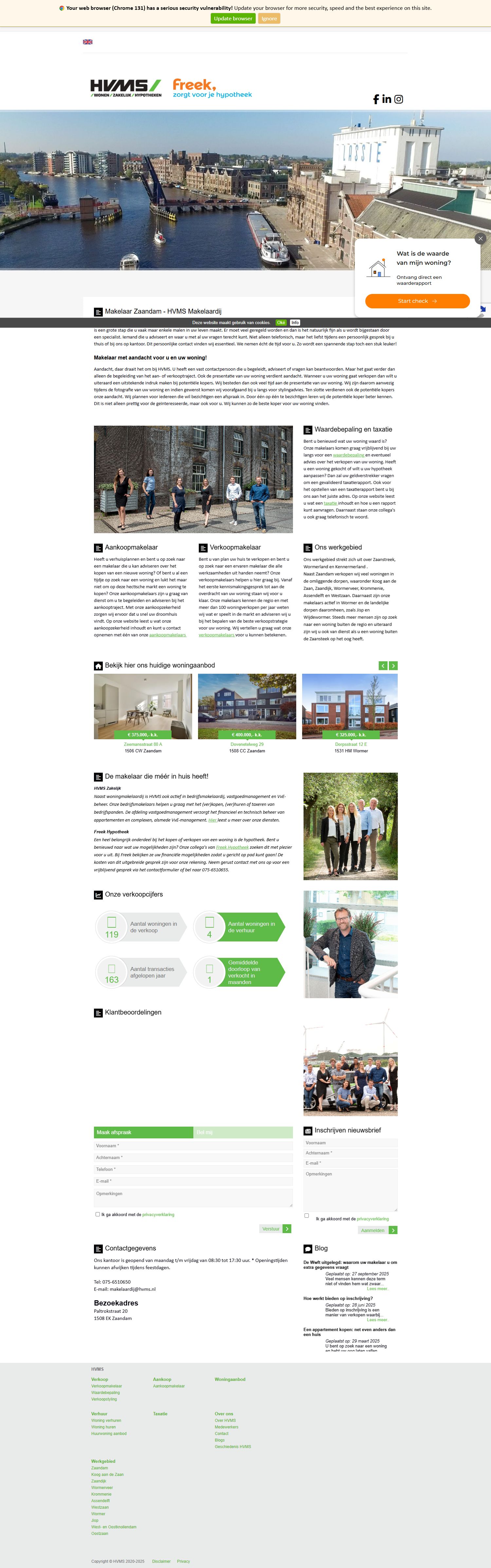 Screenshot van de website van www.hvmswonen.nl