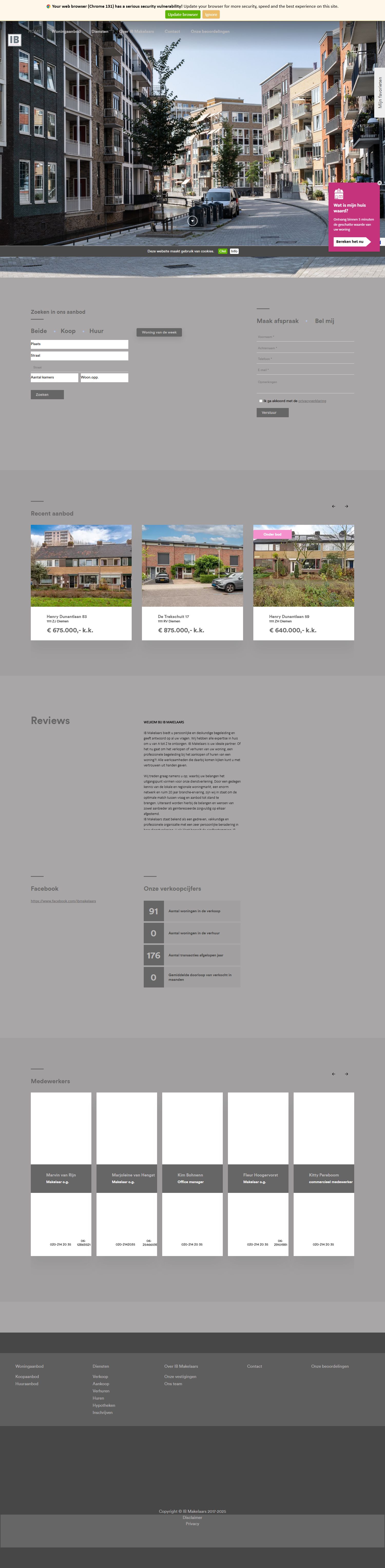 Screenshot van de website van www.ibmakelaars.nl