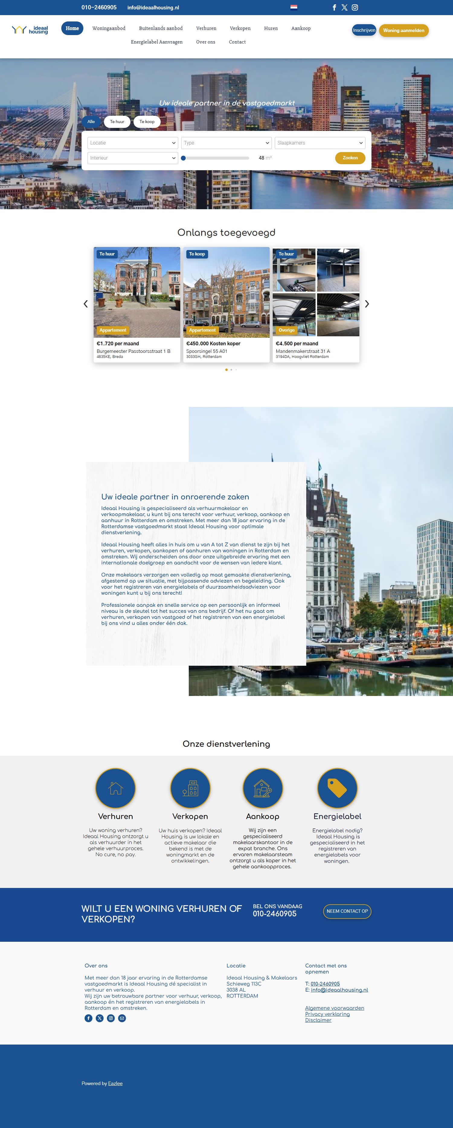 Screenshot van de website van www.ideaalhousing.nl