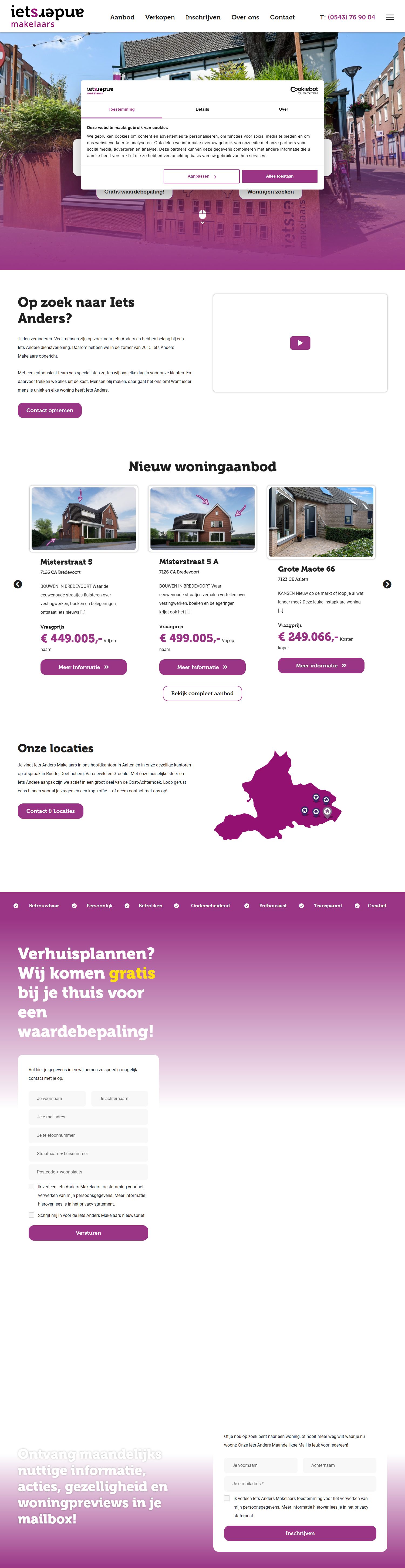 Screenshot van de website van www.ietsandersmakelaars.nl