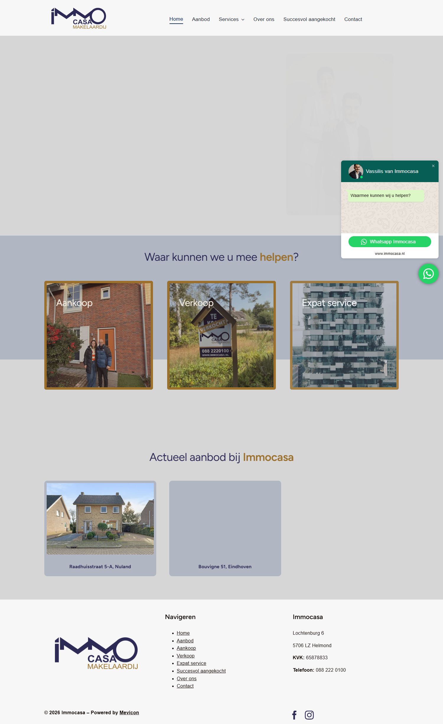 Screenshot van de website van immocasa.nl