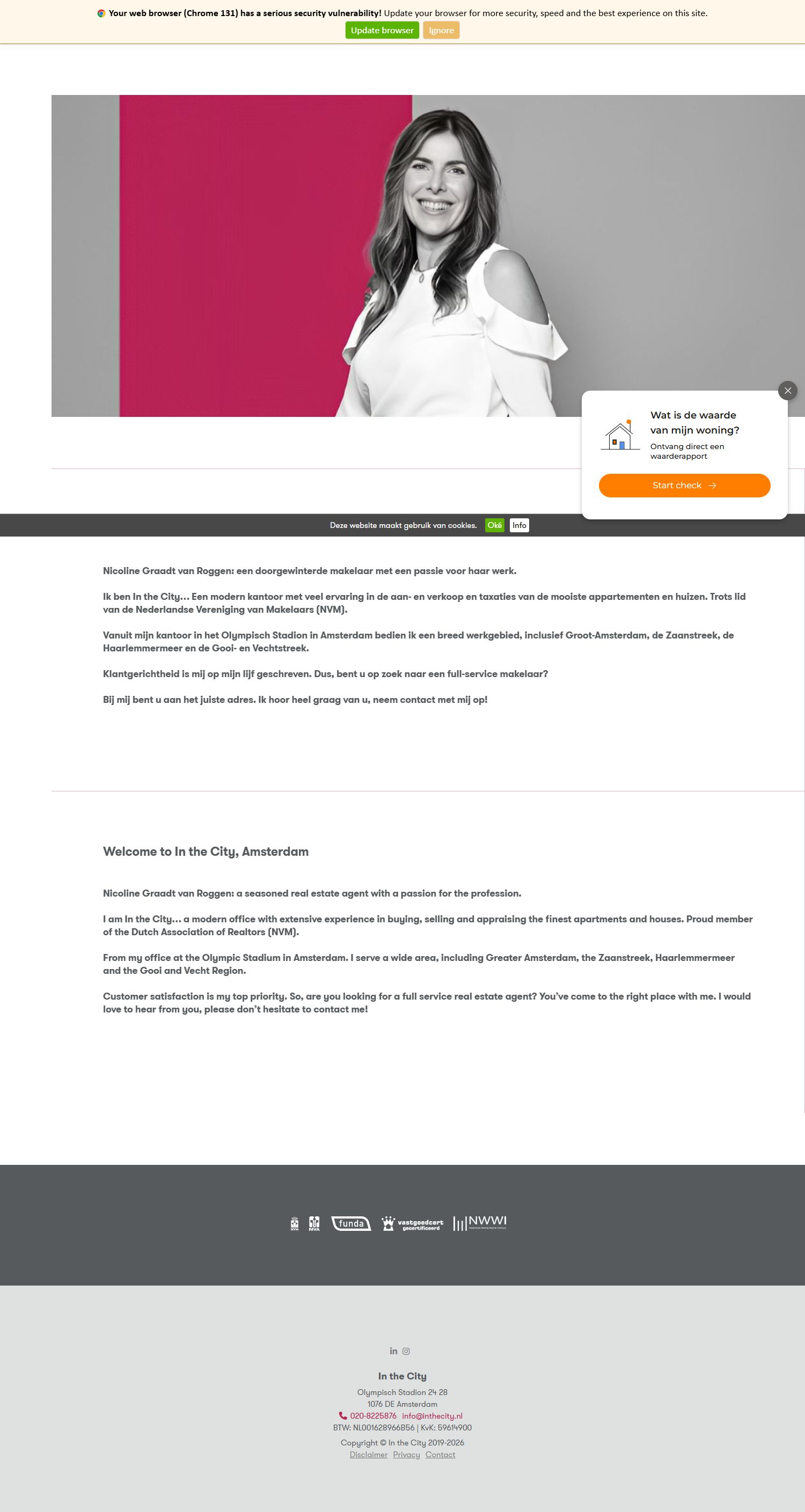 Screenshot van de website van www.inthecity.nl