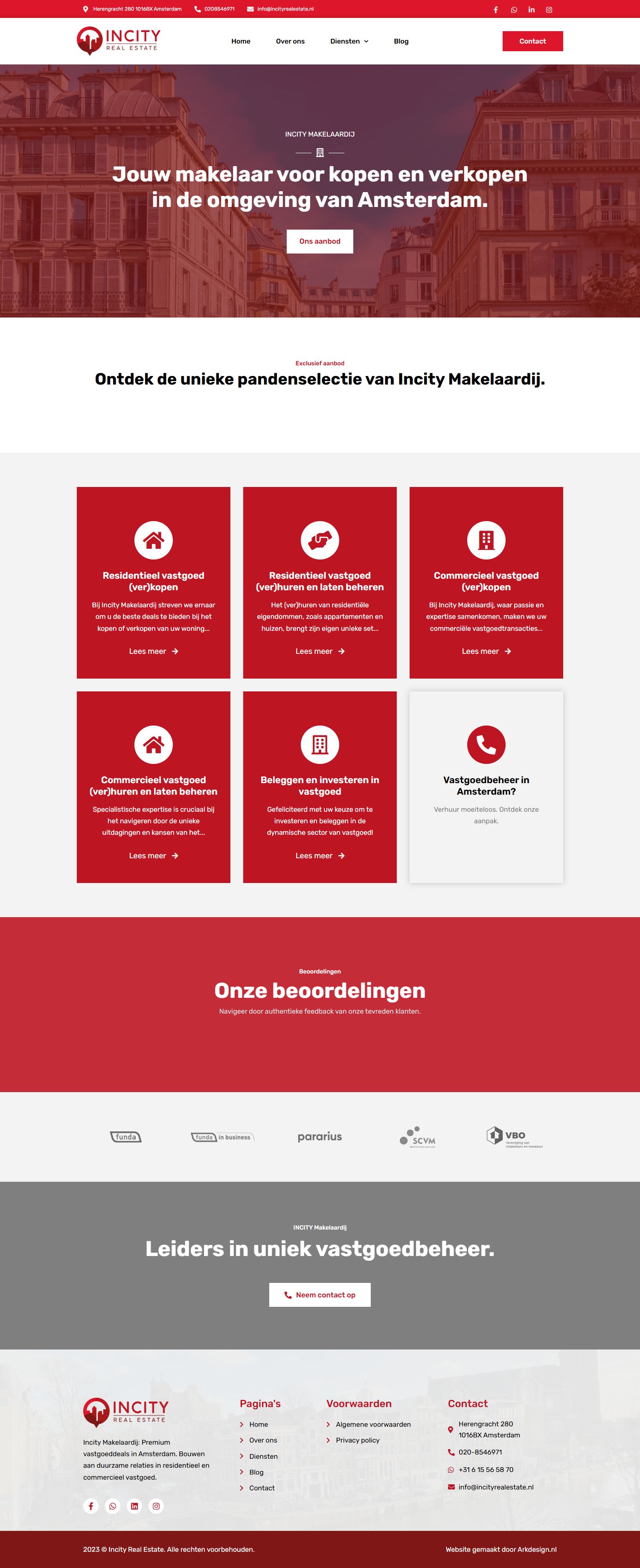 Screenshot van de website van incityrealestate.nl