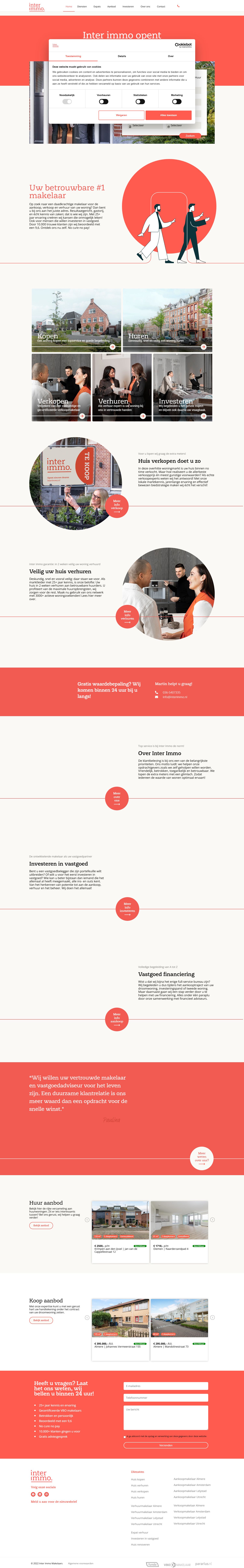 Screenshot van de website van www.interimmo.nl