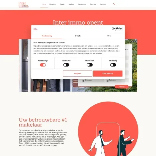Screenshot van de website van www.interimmo.nl