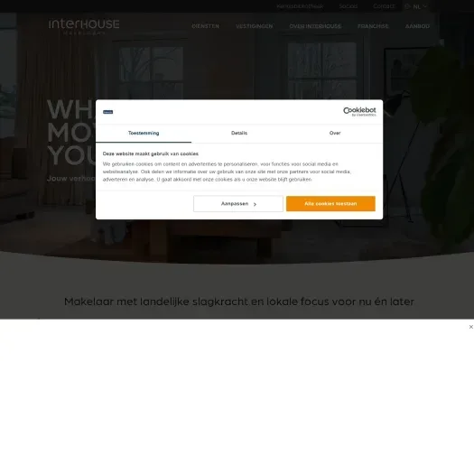 Screenshot of the website of www.interhouse.nl