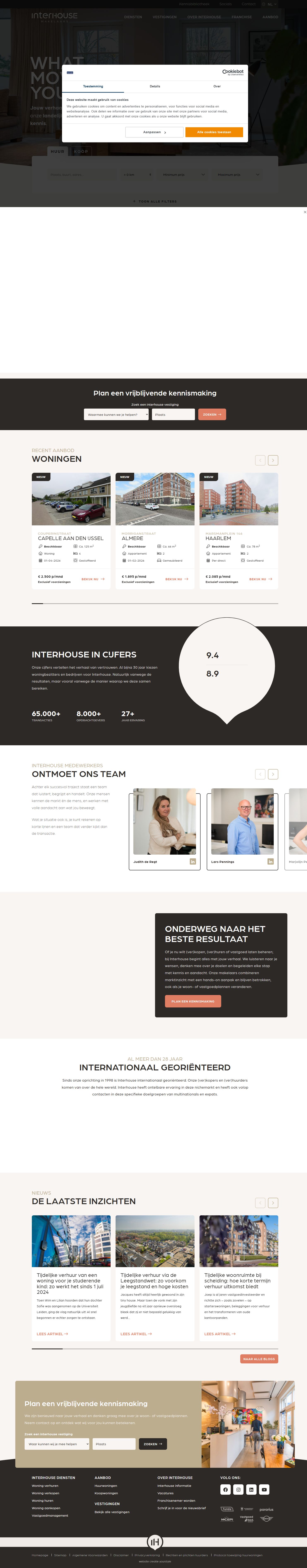 Screenshot van de website van www.interhouse.nl