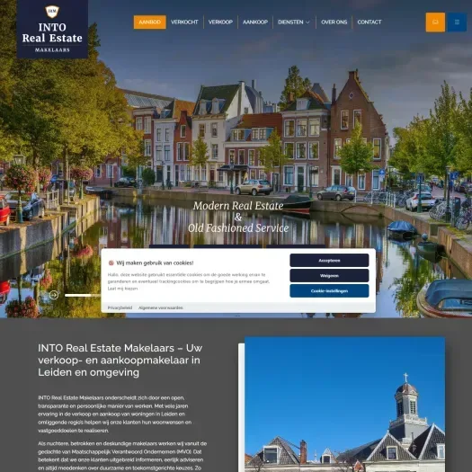 Screenshot van de website van www.intorealestatemakelaars.nl