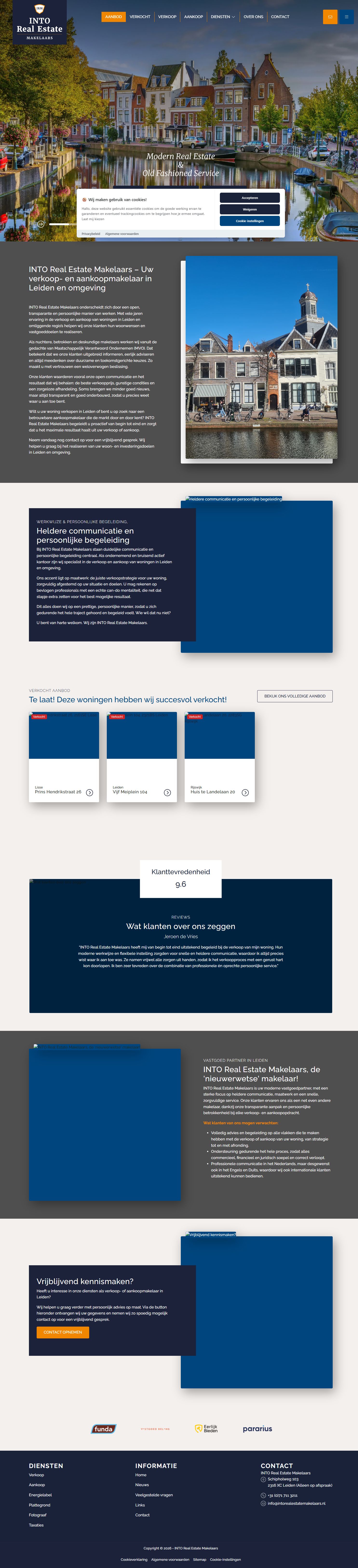Screenshot van de website van www.intorealestatemakelaars.nl