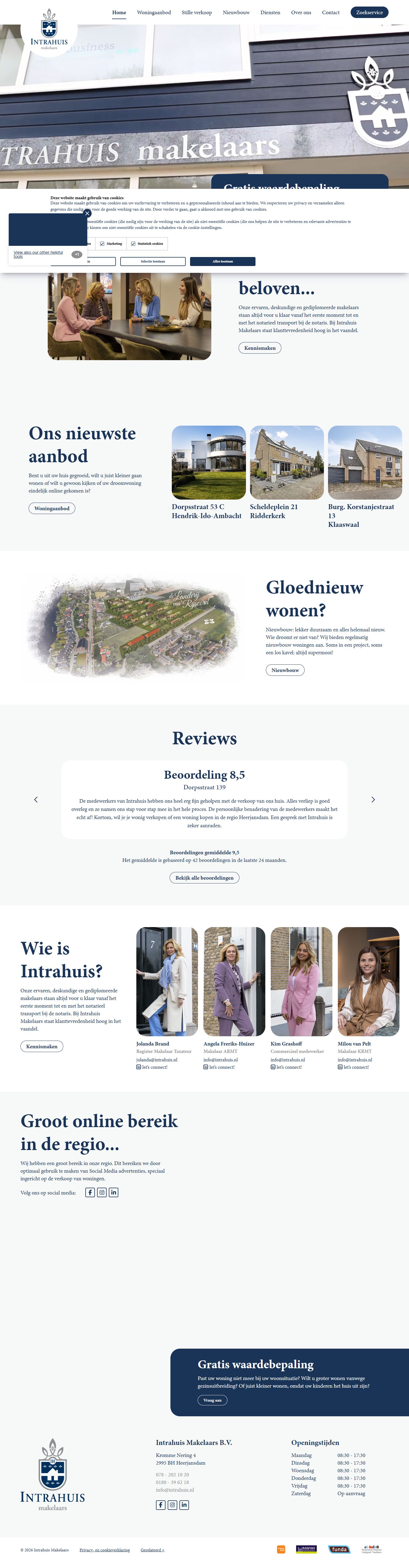 Screenshot van de website van www.intrahuis.nl
