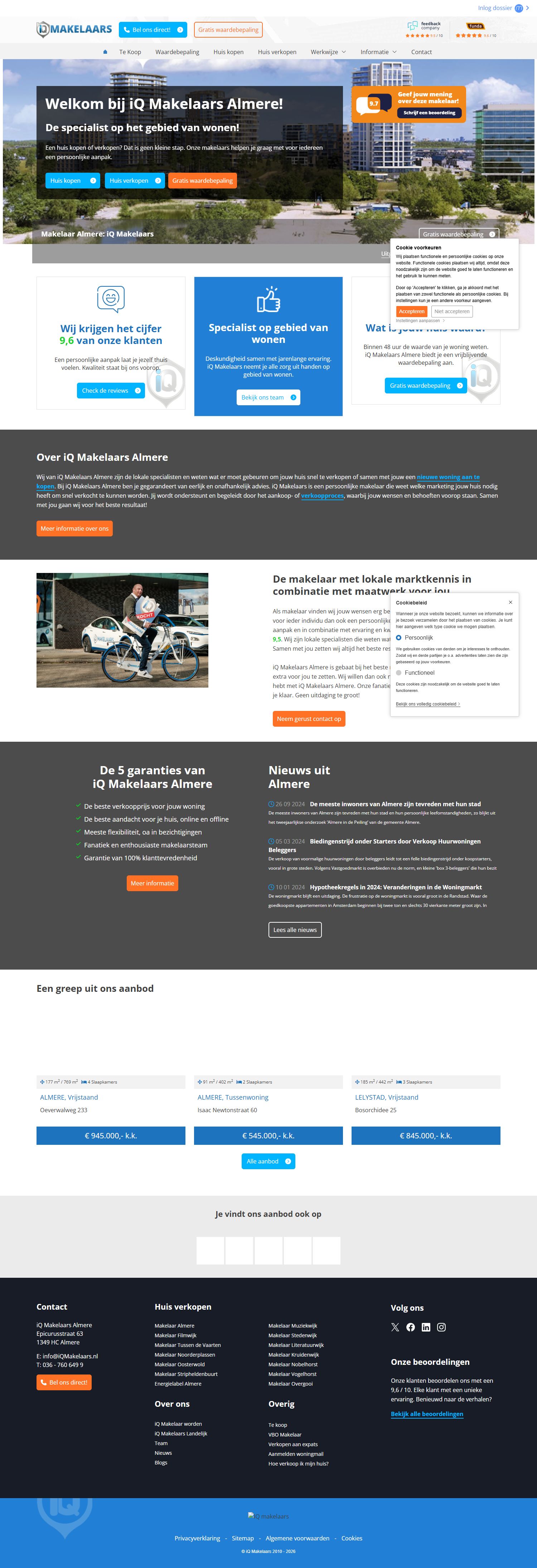 Screenshot van de website van www.iqmakelaarsalmere.nl